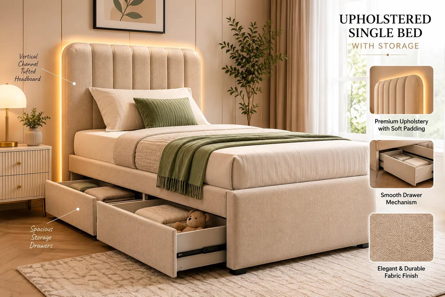 Double bed with storage and headboard